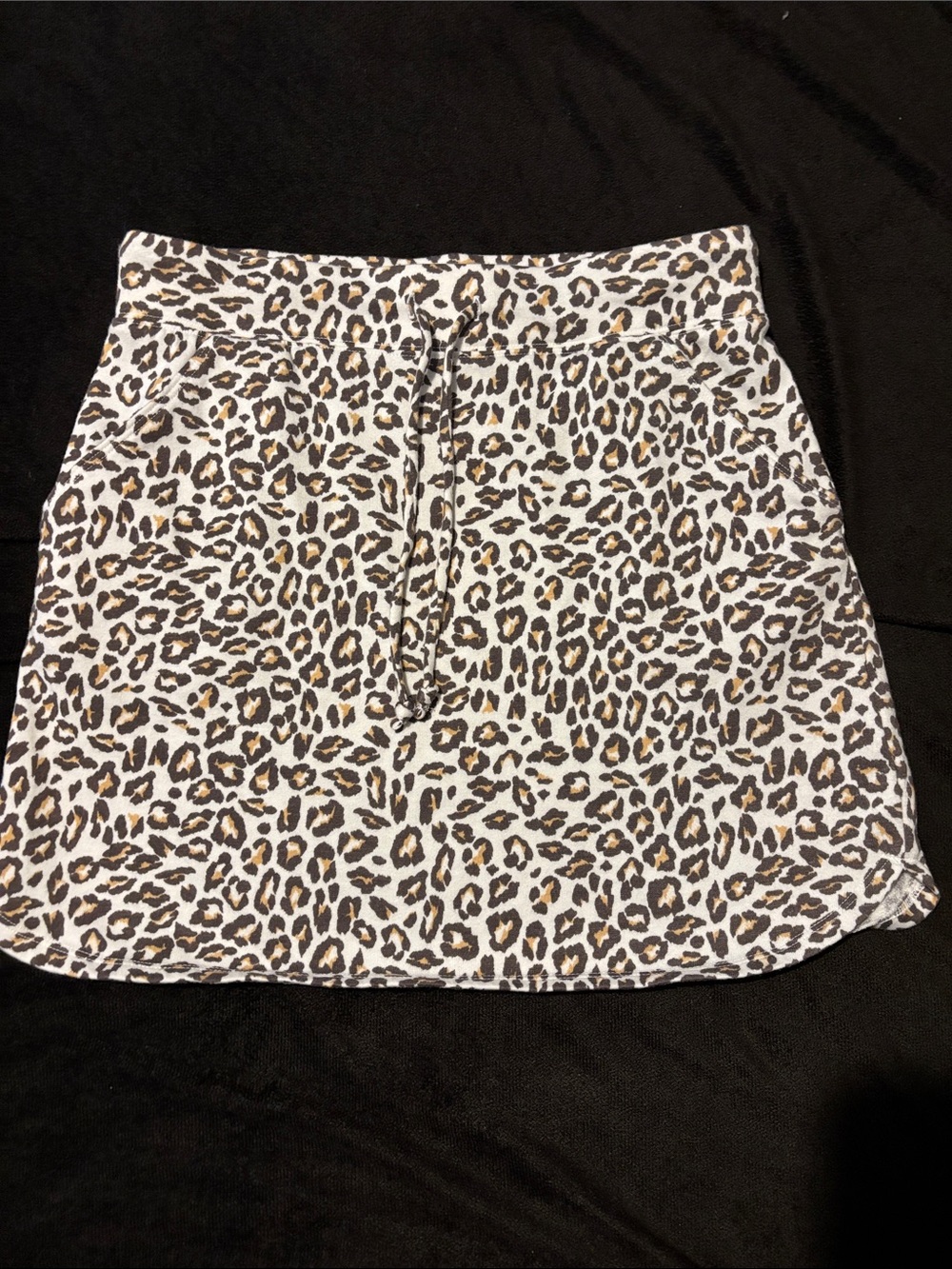 Leopard Print Drawstring Mini Skirt - White, Brown, Black